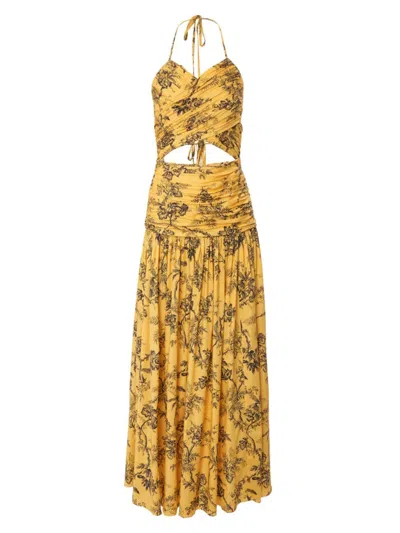 Carolina Herrera Women's Strappy Ruched Cut-out Maxi Dress In Sunshine Yellow Multi