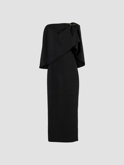 Carolina Herrera Women's Stretch Virgin-wool Draped Cape Midi Dress In Black