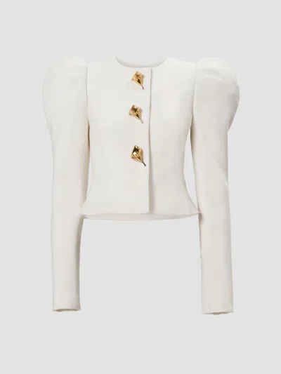 Carolina Herrera Women's Stretch-wool Puff-sleeve Jacket In Ivory