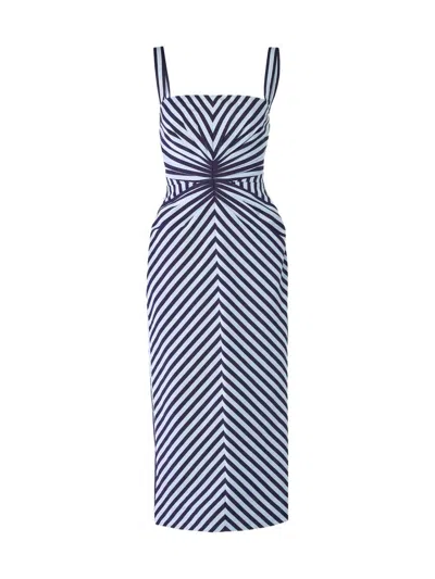 Carolina Herrera Women's Striped Slim-strap Pencil Midi-dress In Blue