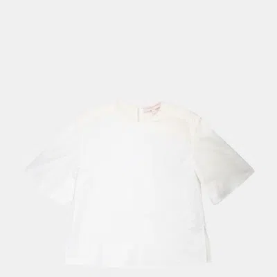 Carolina Herrera Women's White Wide Pleat Sleeve Crewneck T-shirt Shirt In Neutral