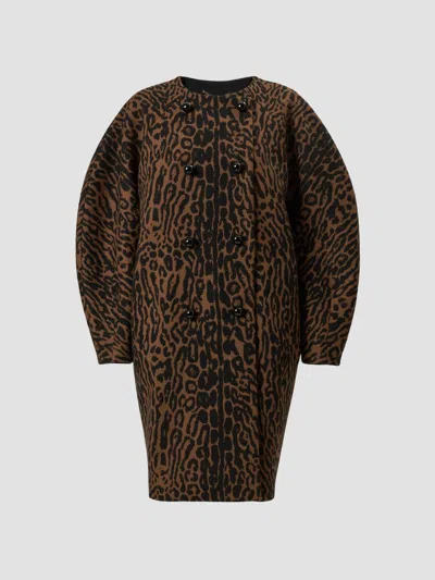 Carolina Herrera Women's Wool Double-breasted Cocoon Coat In Brown Black