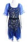 Carolina Herrera Womens Beaded Ruffled Hem Short Sleeve Midi Dress Blue In Blue