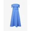 Carolina Herrera Womens Bluebell Bardot Off-shoulder Wool-blend Midi Dress In Blue