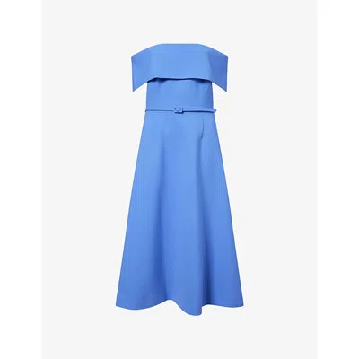 CAROLINA HERRERA WOMENS BLUEBELL BARDOT OFF-SHOULDER WOOL-BLEND MIDI DRESS