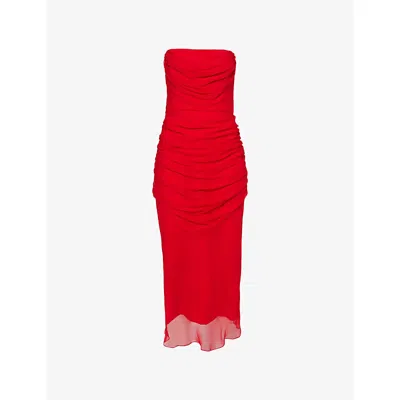 Carolina Herrera Womens Herrera Red Strapless Draped Silk Midi Dress
