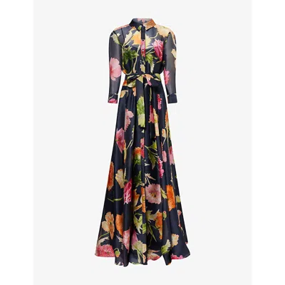 Carolina Herrera Womens Midnight Multi Trench Floral-print Silk Gown