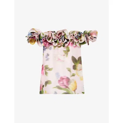 Carolina Herrera Womens Rosewater Multi Off-shoulder Floral Linen-and-silk Top