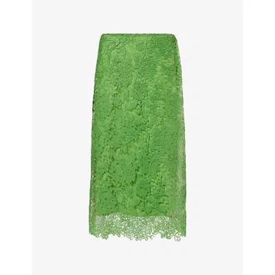 Carolina Herrera Womens Semi-sheer Embroidered Lace Midi Skirt Lawn Green