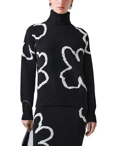 Carolina Herrera Floral Embroidered Turtleneck Sweater In Blk/wht
