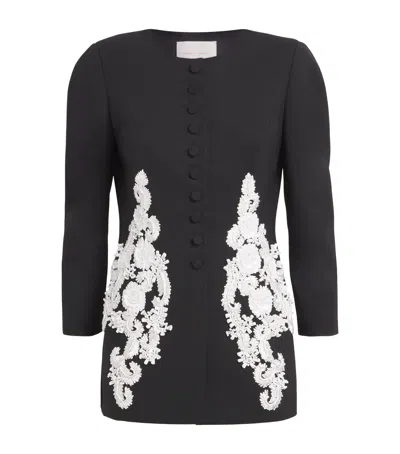 CAROLINA HERRERA WOOL-BLEND EMBELLISHED JACKET