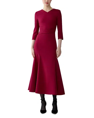 Carolina Herrera Wool Blend High V Neck Midi Dress In Burgundy