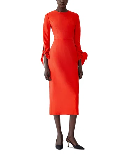 Carolina Herrera Wool Blend Tie Cuff Midi Dress In Orange