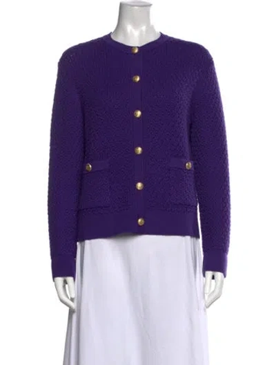 Pre-owned Carolina Herrera Wool Crew Neck Sweater In Purple