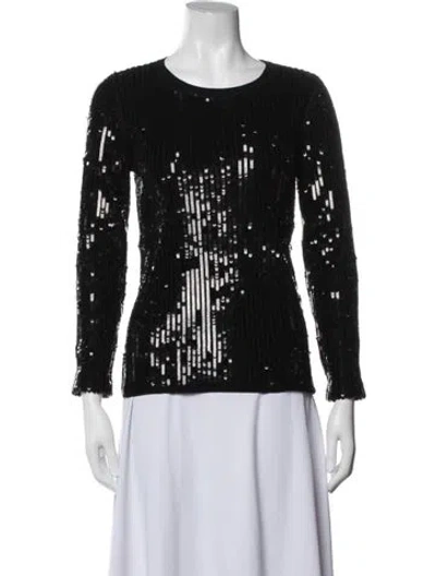 Pre-owned Carolina Herrera Wool Crew Neck Top In Black
