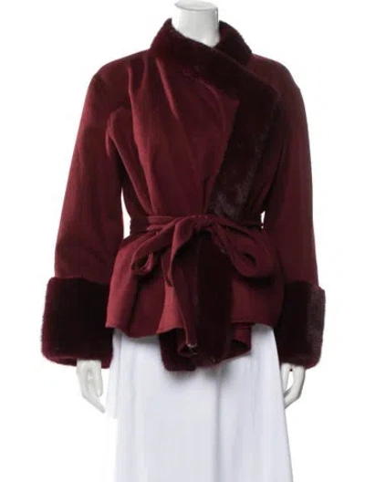 Pre-owned Carolina Herrera Wool Faux Fur Jacket In Burgundy