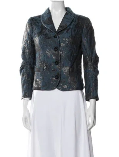 Pre-owned Carolina Herrera Wool Floral Print Blazer In Blue