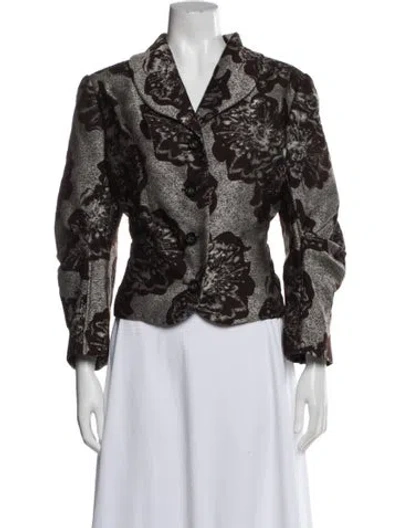 Pre-owned Carolina Herrera Wool Floral Print Evening Jacket In Brown