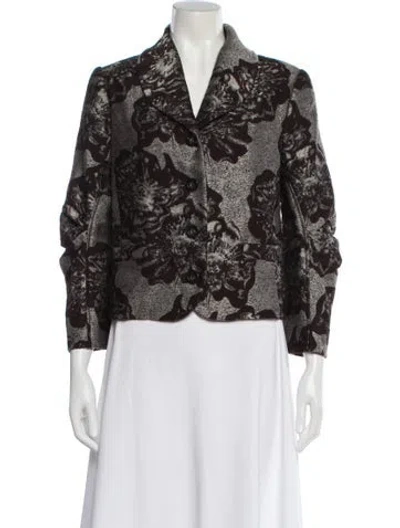 Pre-owned Carolina Herrera Wool Floral Print Evening Jacket In Brown