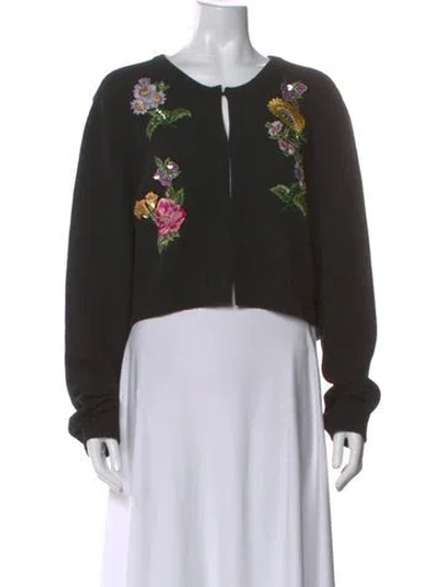Pre-owned Carolina Herrera Wool Floral Print Sweater In Black