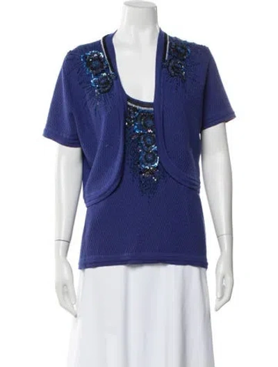 Pre-owned Carolina Herrera Wool Graphic Print Sweater In Blue
