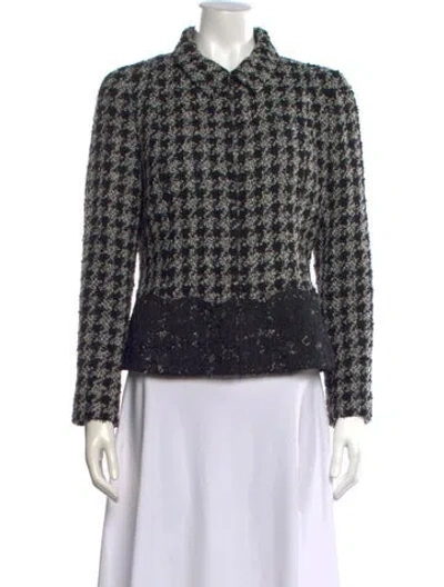 Pre-owned Carolina Herrera Wool Houndstooth Print Sweater In Black