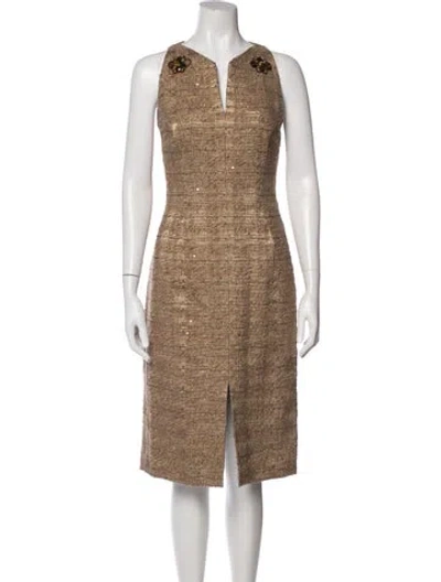 Pre-owned Carolina Herrera Wool Knee-length Dress In Gold