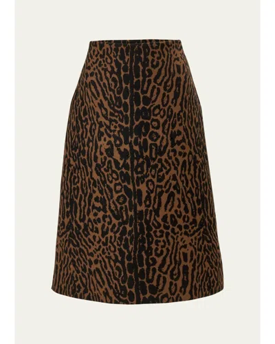 Carolina Herrera Wool Leopard A Line Skirt In Brown/black