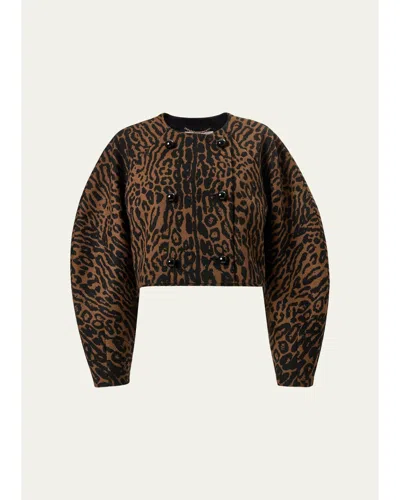 Carolina Herrera Wool Leopard Short Cocoon Jacket In Black