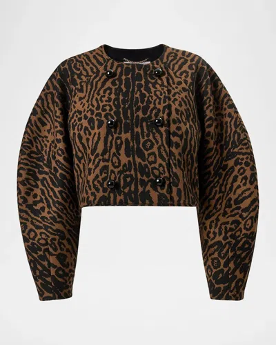 Carolina Herrera Wool Leopard Short Cocoon Jacket In Brown/black