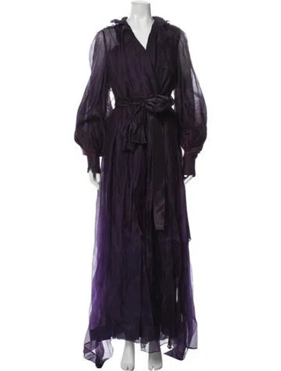 Pre-owned Carolina Herrera Wool Long Dress In Purple