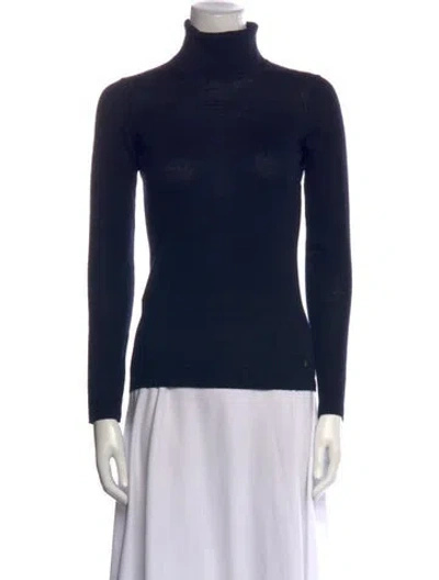 Pre-owned Carolina Herrera Wool Long Sleeve Button-up Top In Blue