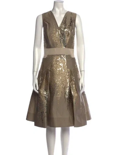 Pre-owned Carolina Herrera Wool Midi Length Dress In Metallic/neutrals