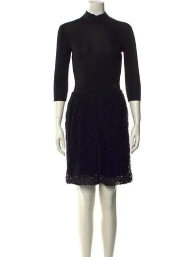 Pre-owned Carolina Herrera Wool Mini Dress In Black