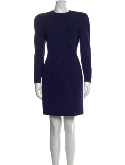 Pre-owned Carolina Herrera Wool Mini Dress In Blue