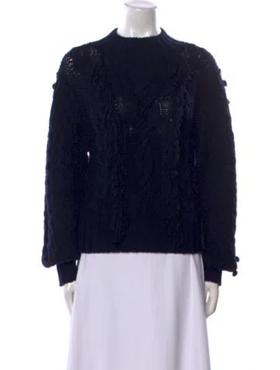 Pre-owned Carolina Herrera Wool Mock Neck Sweater In Blue