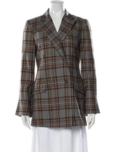 Pre-owned Carolina Herrera Wool Plaid Print Blazer In Gray