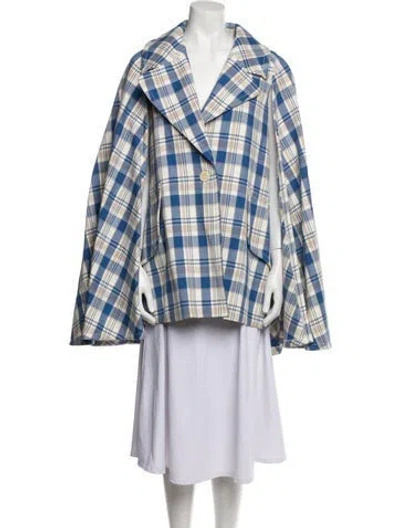 Pre-owned Carolina Herrera Wool Plaid Print Coat In Blue