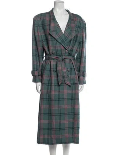 Pre-owned Carolina Herrera Wool Plaid Print Coat In Green