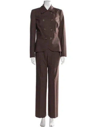 Pre-owned Carolina Herrera Wool Plaid Print Pant Set In Brown