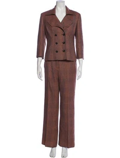 Pre-owned Carolina Herrera Wool Plaid Print Pantsuit In Orange
