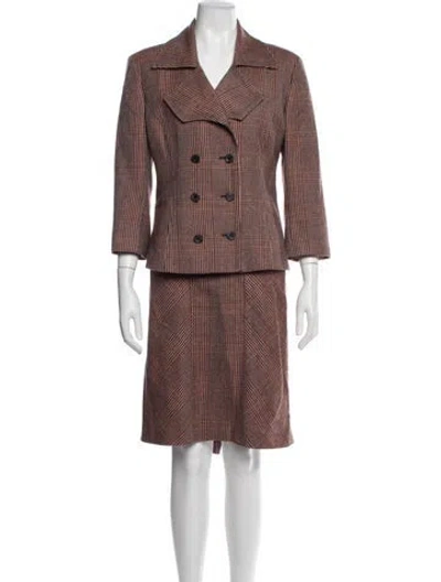Pre-owned Carolina Herrera Wool Plaid Print Skirt Set In Black/orange