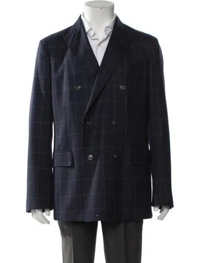 Pre-owned Carolina Herrera Wool Plaid Print Sport Coat In Blue