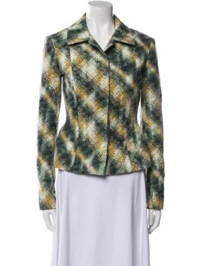Pre-owned Carolina Herrera Wool Printed Blazer In Green