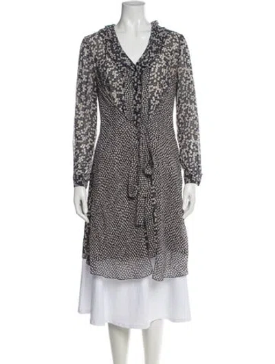 Pre-owned Carolina Herrera Wool Printed Blouse In Blue