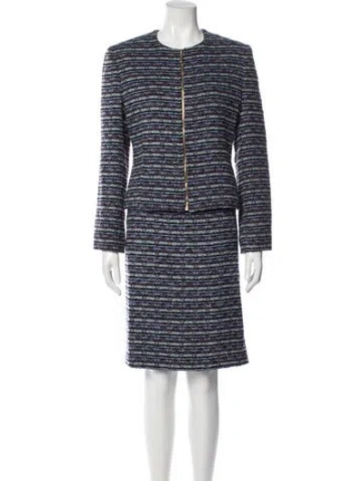 Pre-owned Carolina Herrera Wool Tweed Pattern Skirt Set In Blue