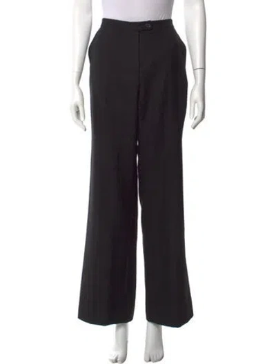 Pre-owned Carolina Herrera Wool Wide Leg Pants In Black