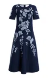 Carolina Herrera Woven Jacquard Midi Dress In Navy