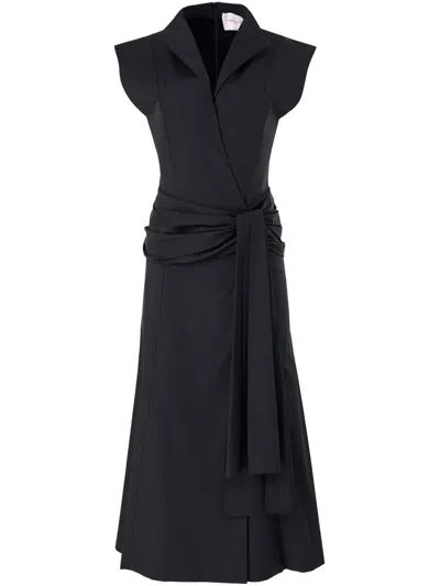 Carolina Herrera Sash-detailed Cotton Poplin Midi Wrap Dress In Black