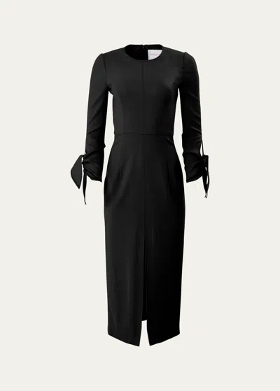 Carolina Herrera Wrist-tie Wool Midi Dress In Black